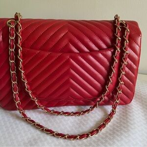 Red Quilted Chain Shoulder Bag